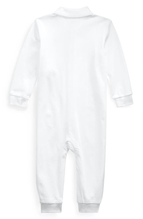 Ralph Lauren Solid Cotton Interlock Polo Romper In White