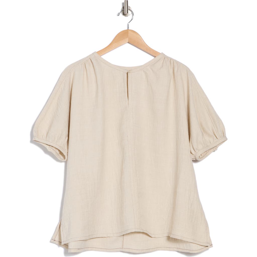 Max Studio Bubble Short Sleeve Top In Heather Oatmeal