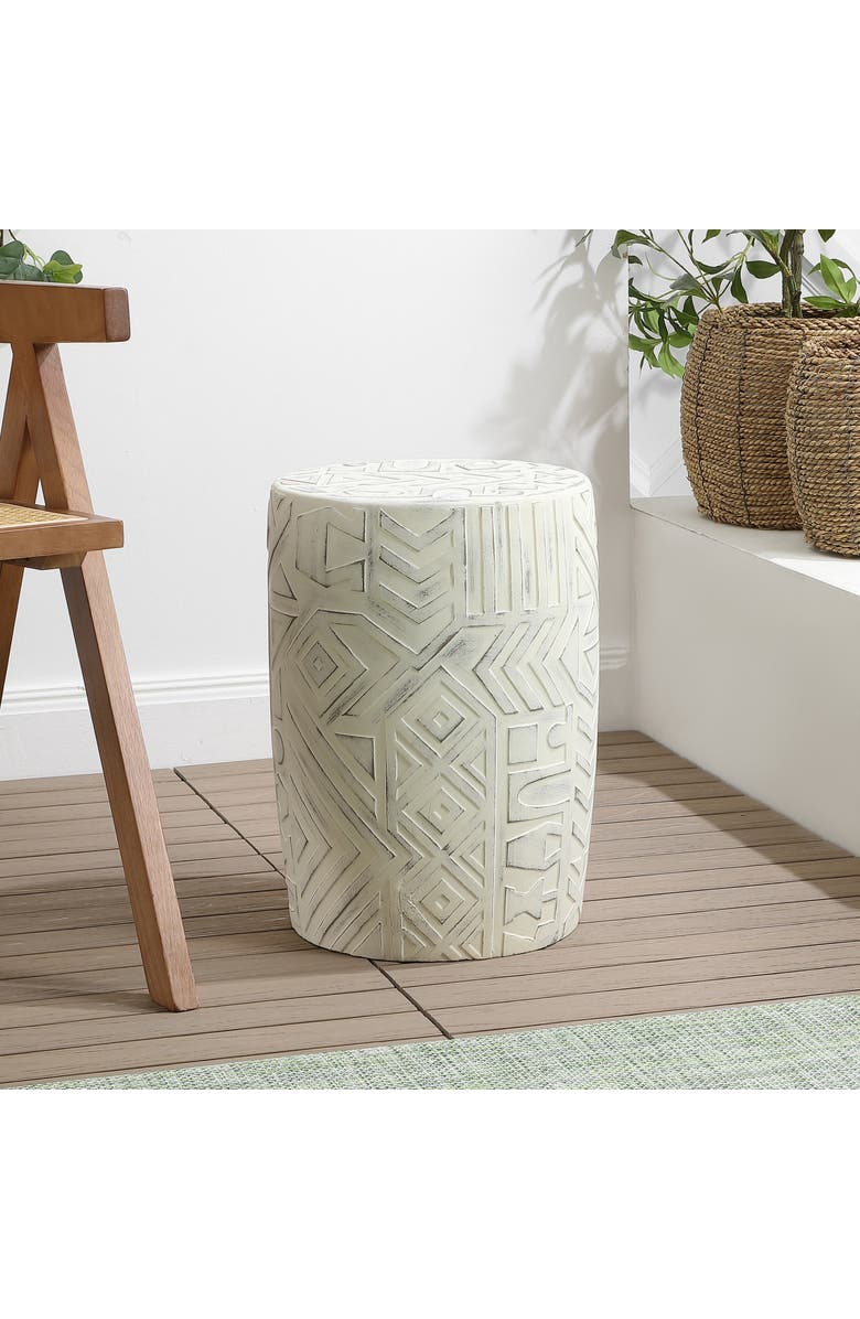 JONATHAN Y Rafi Southwestern Distressed Concrete Geometric Garden Stool, Round Indoor/Outdoor Patio Accent Side Table & Plant Stand, Alternate, color, Cream