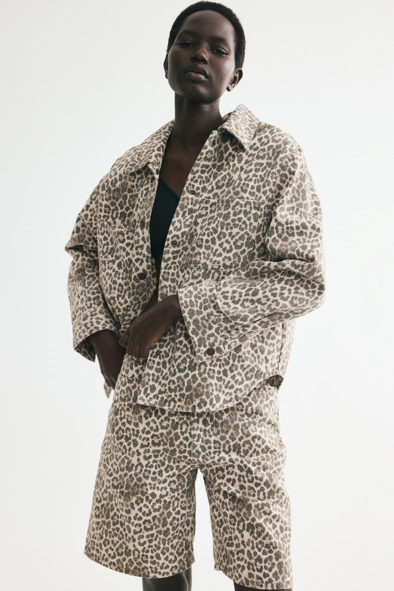 Cotton Denim Overshirt, Alternate, color, Light beige/leopard print