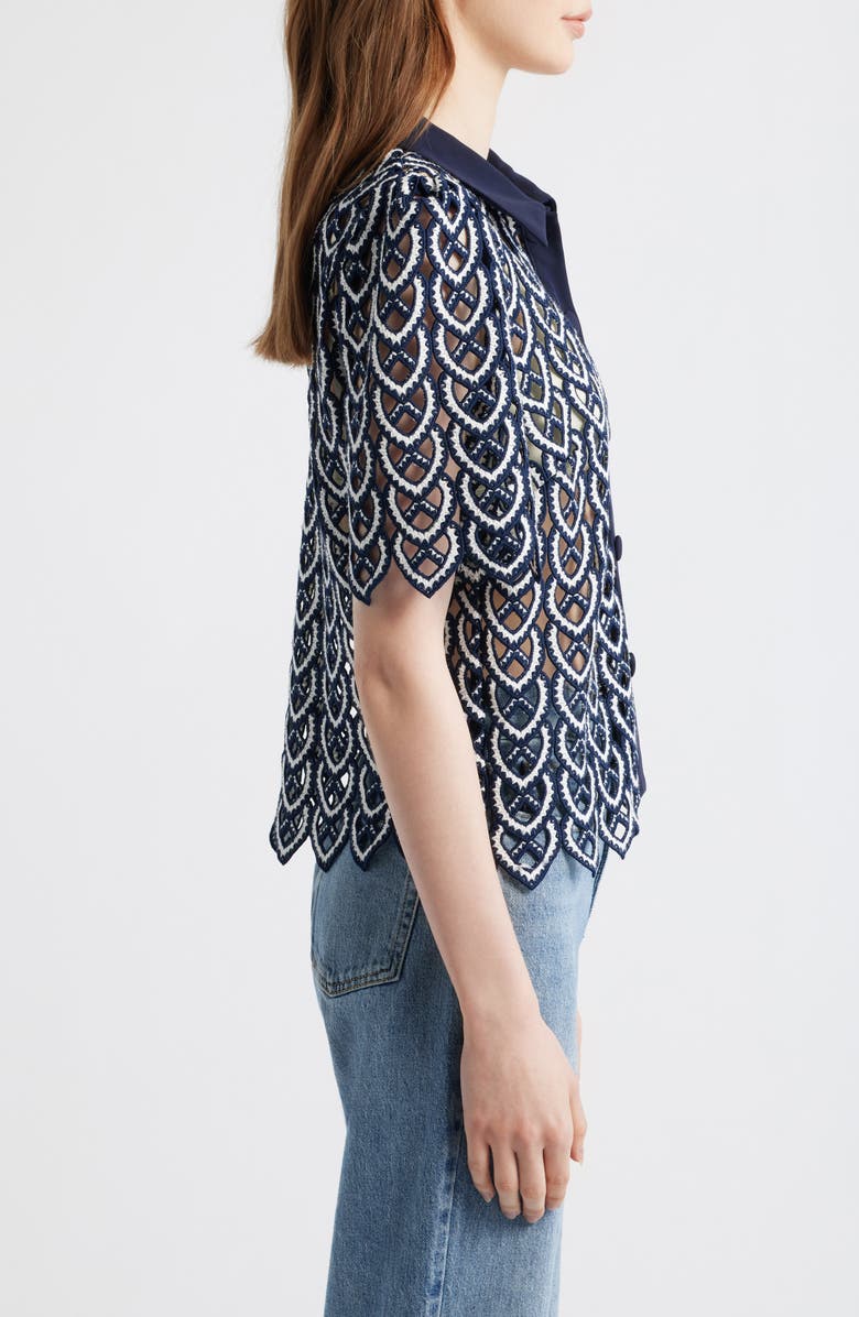 Milly Addison Sheer Lace Top, Alternate, color, Navy/ White