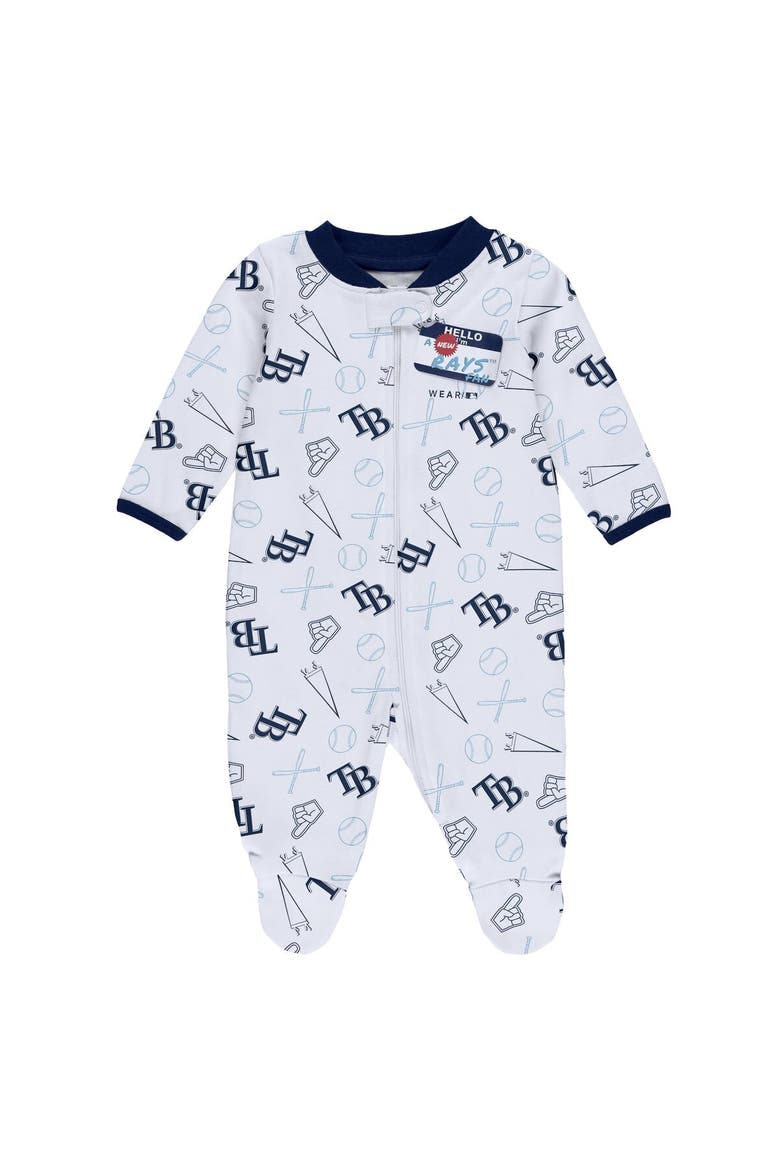 Newborn & Infant WEAR by Erin Andrews White Tampa Bay Rays Sleep & Play Full-Zip Footed Jumper with Bib, Alternate, color, Navy