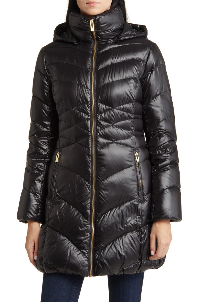 Quilted Puffer Jacket with Removable Hood, Main, color, BLACK