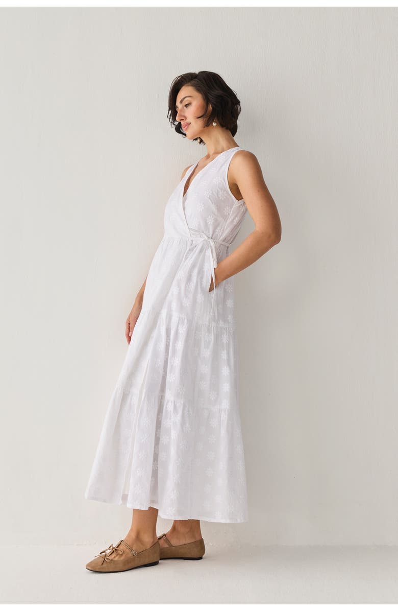 Reistor Embroidered Tiered Wrap Maxi Dress, Alternate, color, Embroidered Cotton White