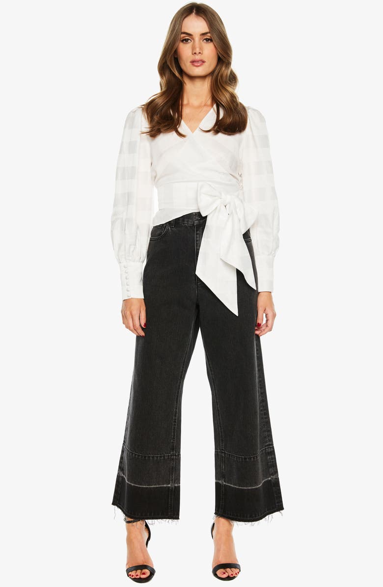 Bardot High Waist Release Hem Wide Leg Jeans, Alternate, color, 