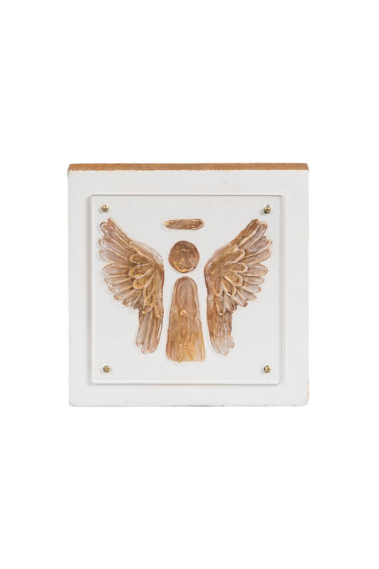 Wood and Acrylic Block Gold Angel Multicolored for Spring Home Decor, Main, color, Beige
