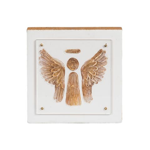 Wood and Acrylic Block Gold Angel Multicolored for Spring Home Decor