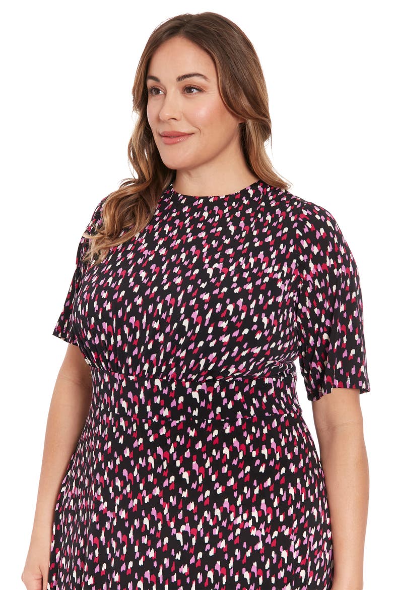 Elbow Sleeve Fit & Flare Midi Dress, Alternate, color, BLACK/ ORCHID