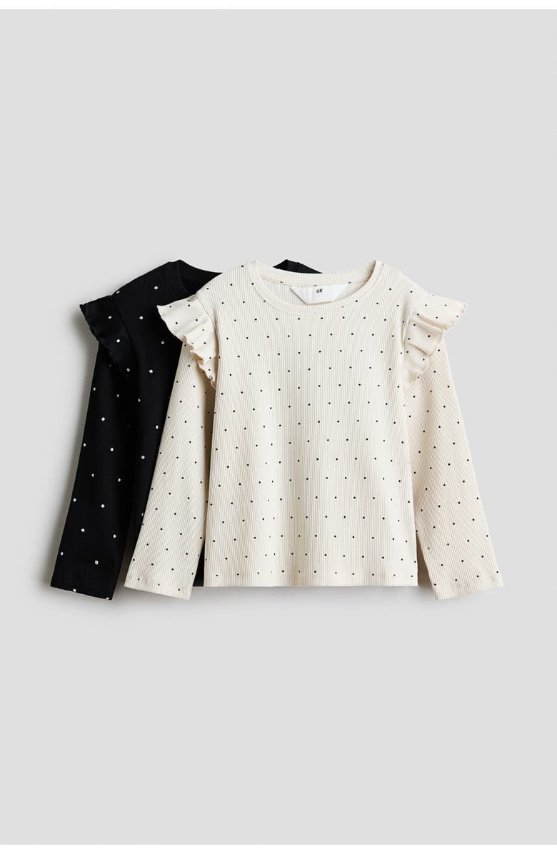 H&M 2-pack Flounce-trimmed Tops, Main, color, Black/Dotted