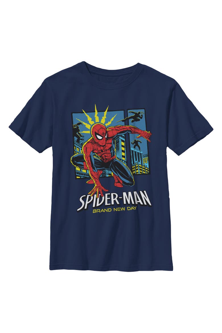 Boy's Spider-Man Brand New Day Spidey Sense in Action  Graphic T-Shirt, Main, color, Navy Blue