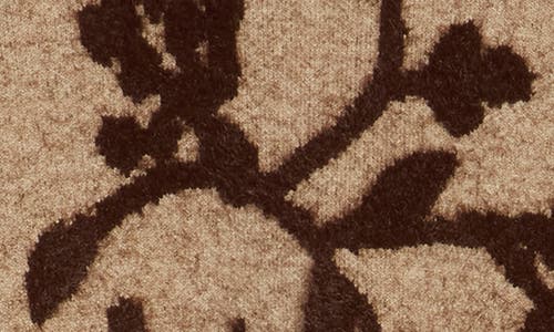 T Tahari Floral Jacquard Eyelash Short Sleeve Sweater In Brown