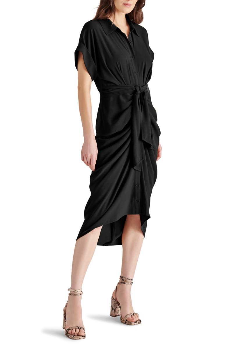 Steve Madden Tori Belted Ruched Slub Midi Shirtdress, Alternate, color, 