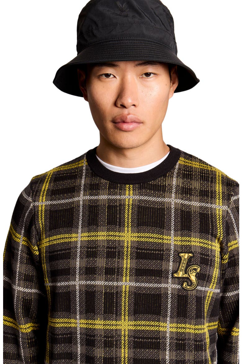 Ribbed Jacquard Tartan Crew Neck, Alternate, color, Jet Black