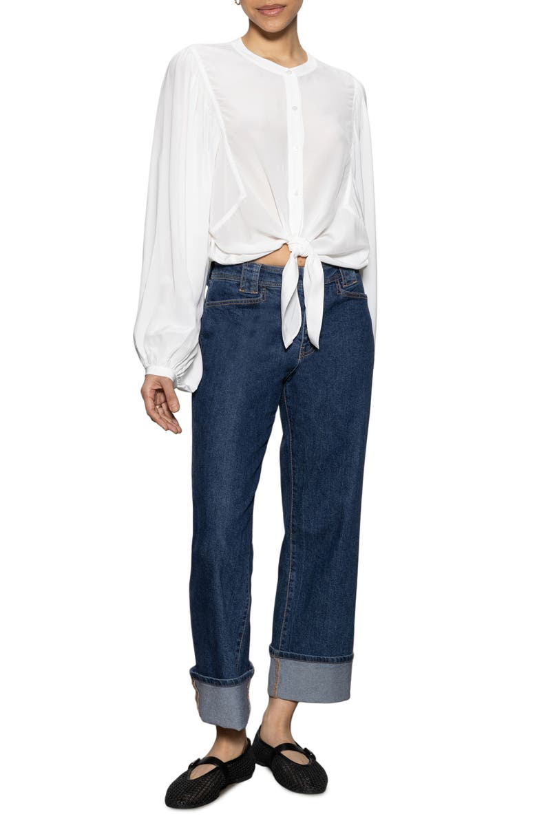 Sanctuary Voluminous Sleeve Tie Hem Button-Up Top, Alternate, color, 