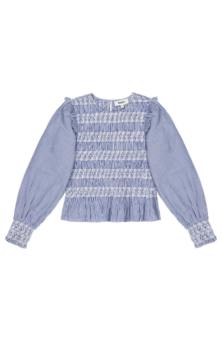 Ro&Zo Stripe Shirred Blouse, Alternate, color, Blue