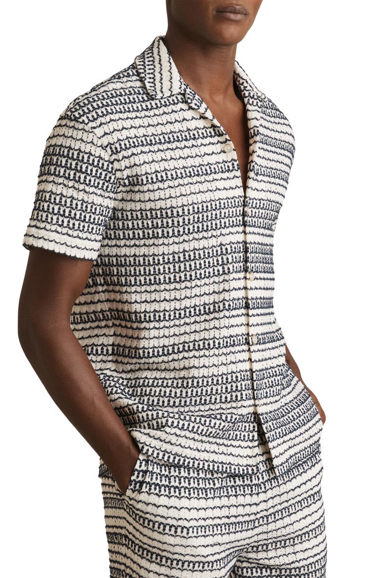 Chez Crochet Camp Shirt, Main, color, WHITE/ BLACK