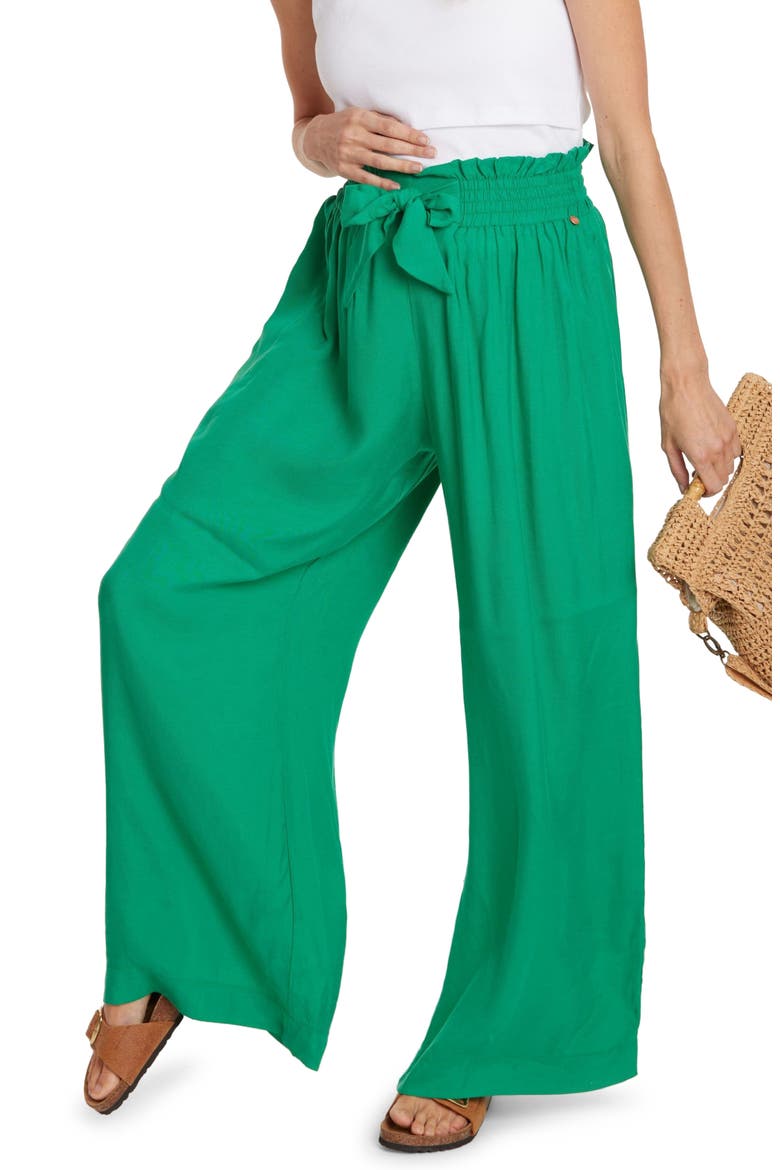Sahel Smocked Twill Maternity Pants, Main, color, GREEN