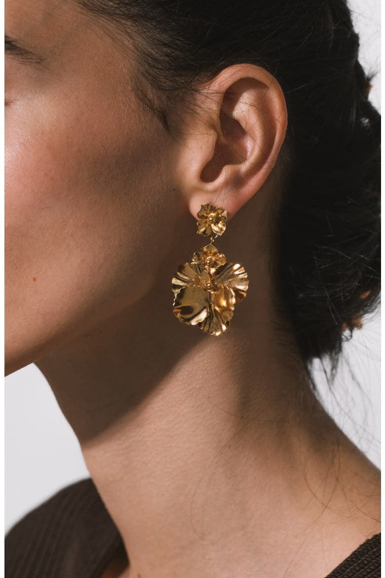 Samara Flower Drop Earrings, Alternate, color, GOLD