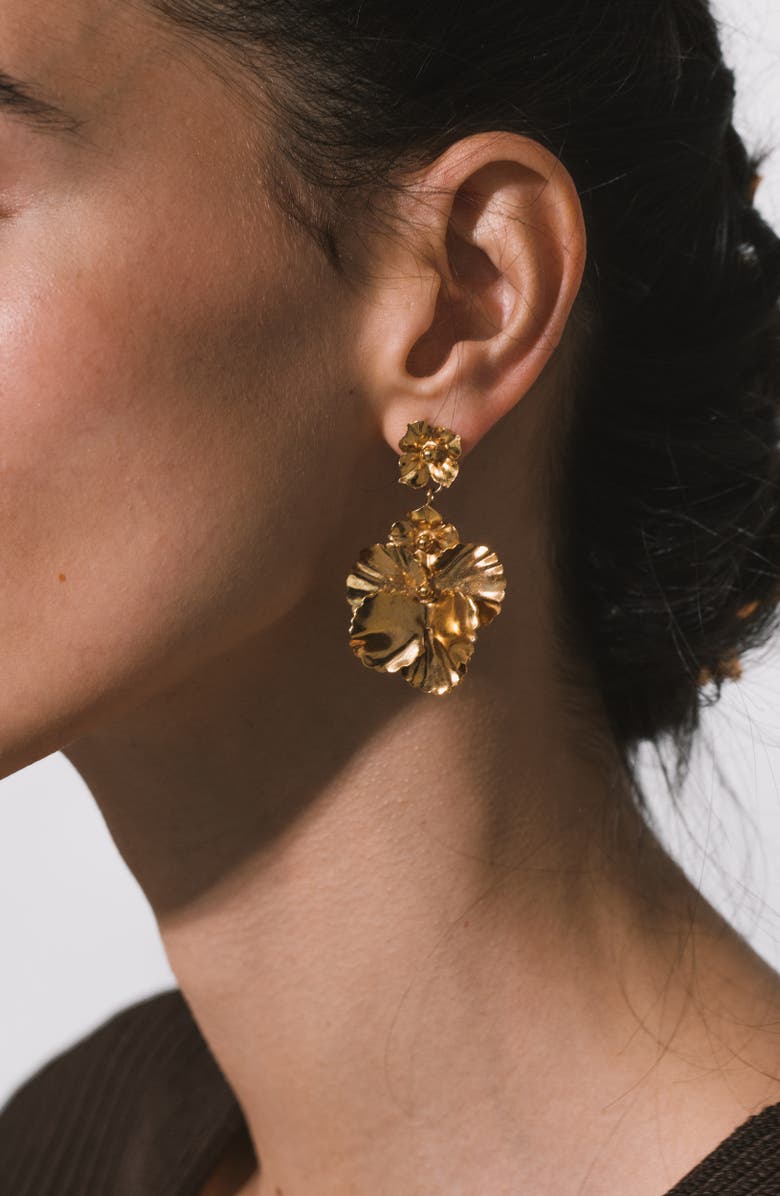 Jennifer Behr Samara Flower Drop Earrings, Alternate, color, Gold