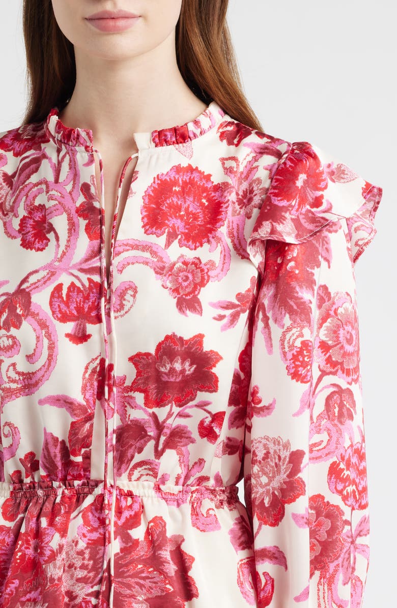 Chelsea28 Floral Long Sleeve Tiered Chiffon Minidress, Alternate, color, Ivory- Pink Furnished Floral