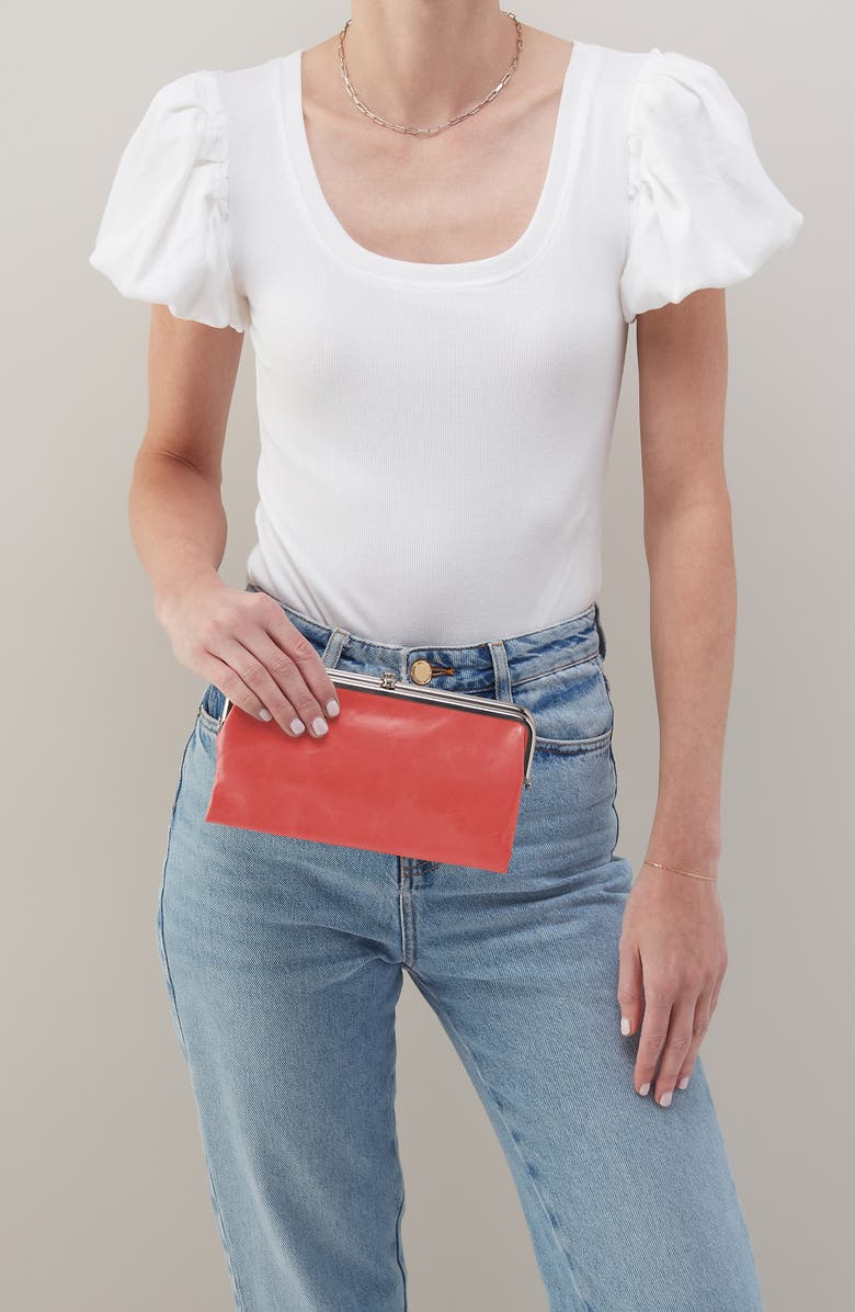 HOBO Lauren Leather Double Frame Clutch, Alternate, color, Pink Mirage