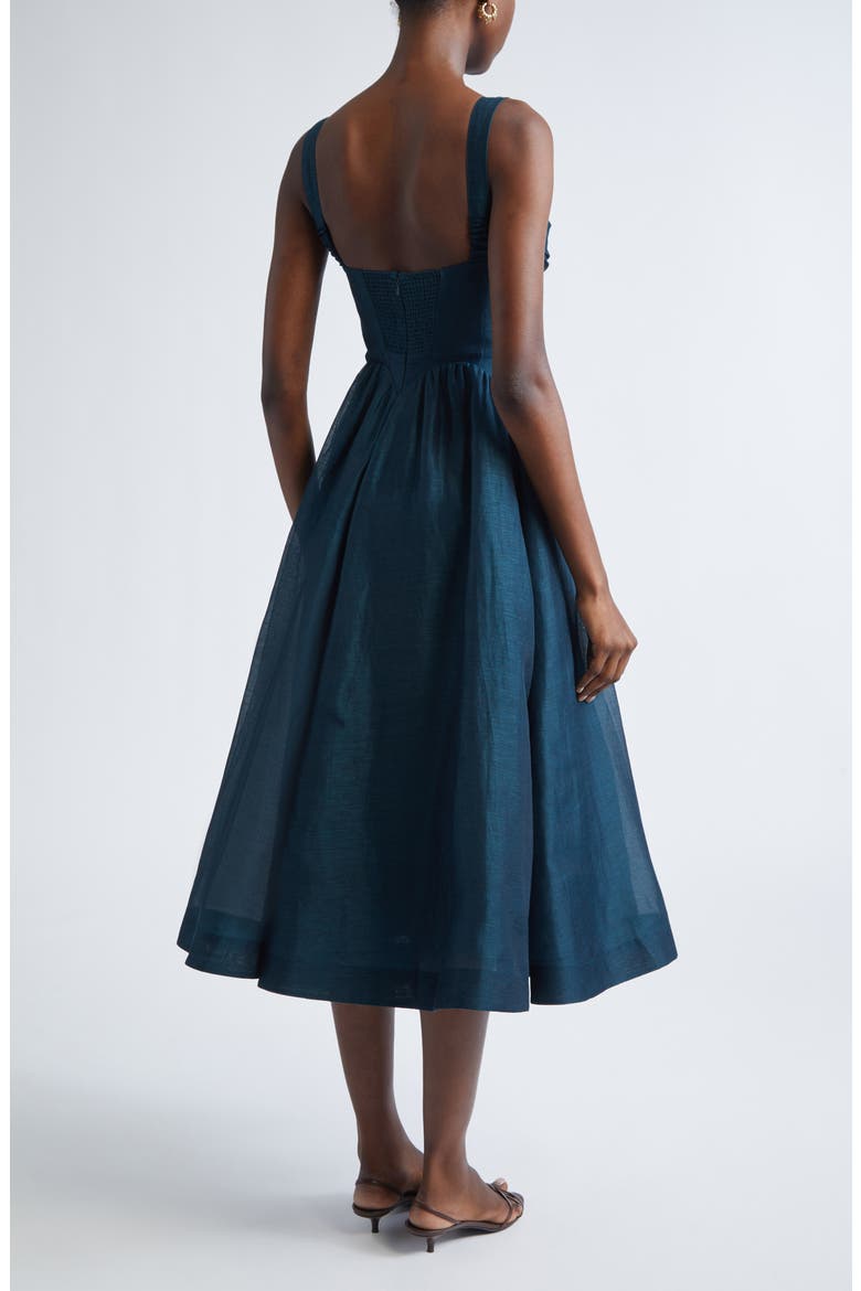 Rebellion Draped Linen & Silk Fit & Flare Midi Dress, Alternate, color, TEAL