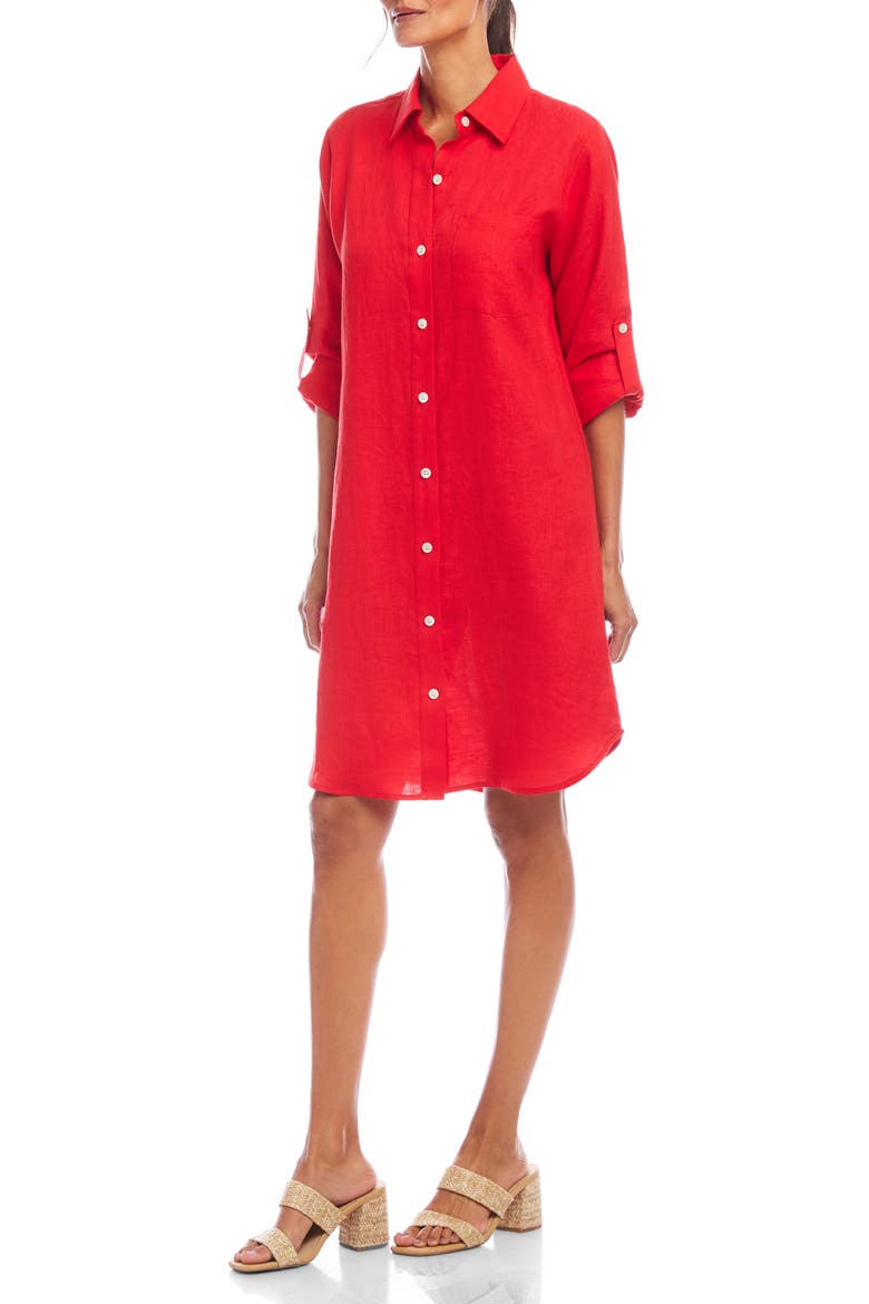 Long Sleeve Linen Shirtdress, Alternate, color, RED