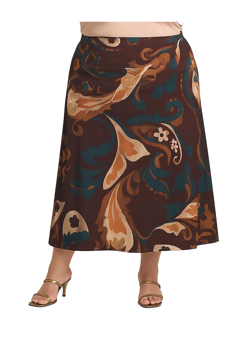 24seven Comfort Apparel Elastic Waist Maxi Skirt Print, Main, color, Brown Multi
