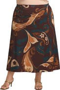 24seven Comfort Apparel Elastic Waist Maxi Skirt Print