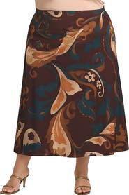 24seven Comfort Apparel Elastic Waist Maxi Skirt Print