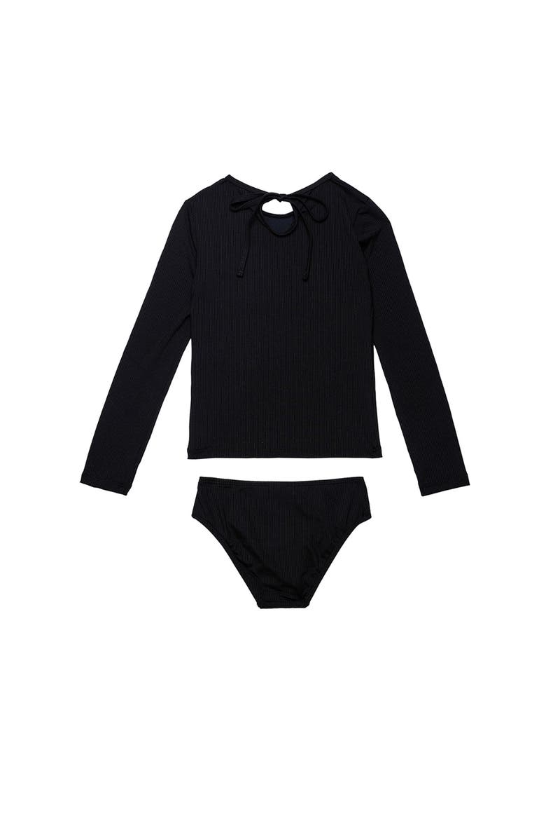 Freya Rib Long Sleeve Rash Guard Set, Alternate, color, Black