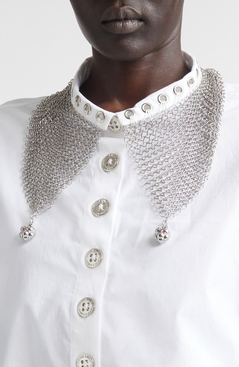 Chopova Lowena Titan Chain Mail Cotton Poplin Button-Up Shirt, Alternate, color, White