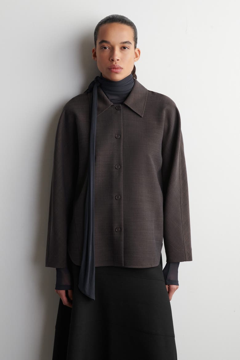 Rounded Wool-Blend Shirt, Main, color, BROWN