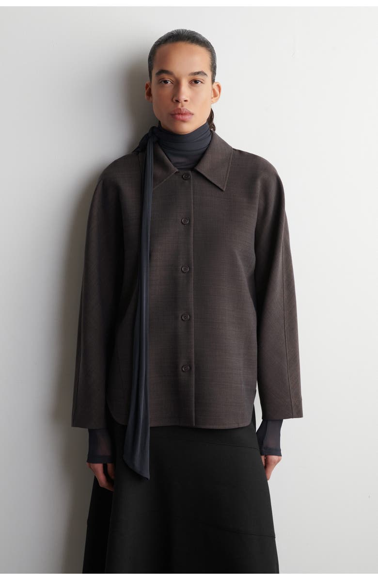 COS Rounded Wool-Blend Shirt, Main, color, Brown