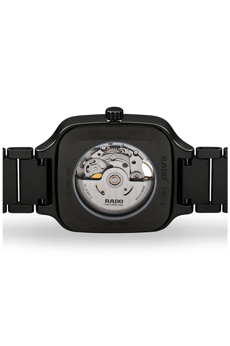 True Square Automatic Open Heart Ceramic Bracelet Watch, 38mm, Alternate, color, BLACK MULTI