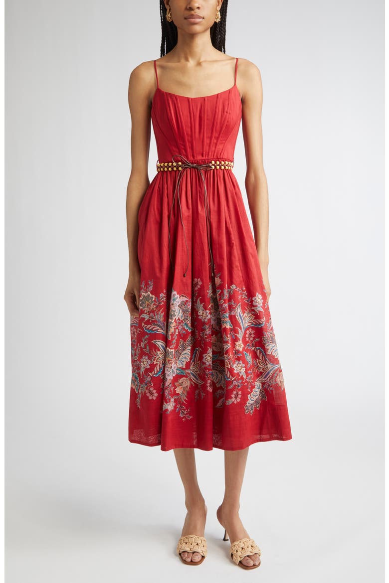 Rhiannon Paisley Print Corset Dress, Main, color, RED MULTI PAISLEY