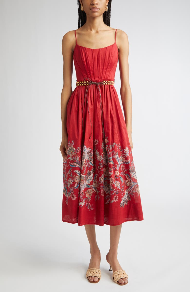 Zimmermann Rhiannon Paisley Print Corset Dress, Main, color, Red Multi Paisley