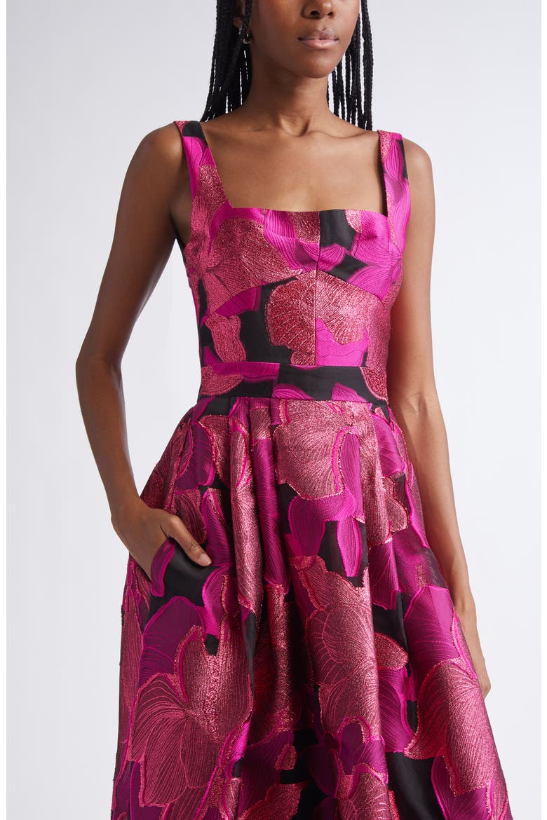 Metallic Jacquard Organza Gown, Alternate, color, HOT PINK