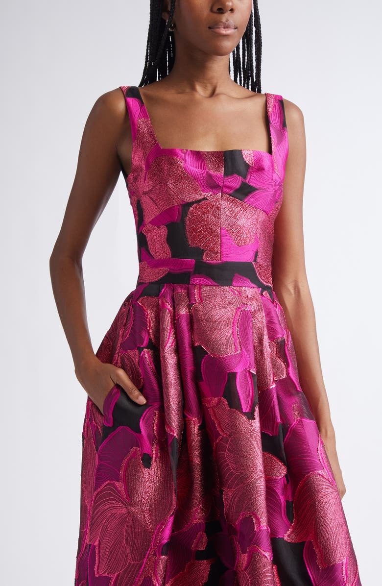 ST. JOHN Metallic Jacquard Organza Gown, Alternate, color, Hot Pink