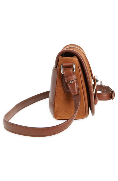 Alexander Mcqueen Satchel Brown Crossbody Bag With T-buckle And Embossed Logo In Suede Woman In Dark Brown/silver