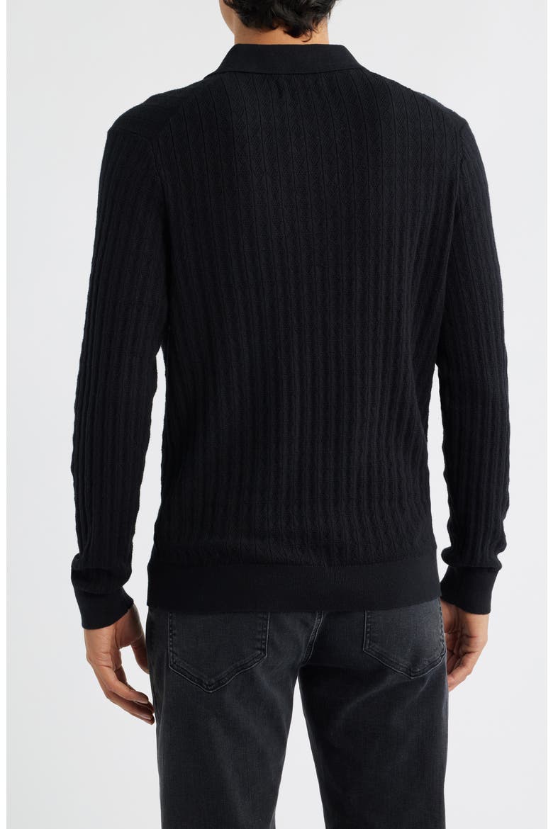 Oban Black Diamond Stripe Cotton & Cashmere Polo Sweater, Alternate, color, BLACK