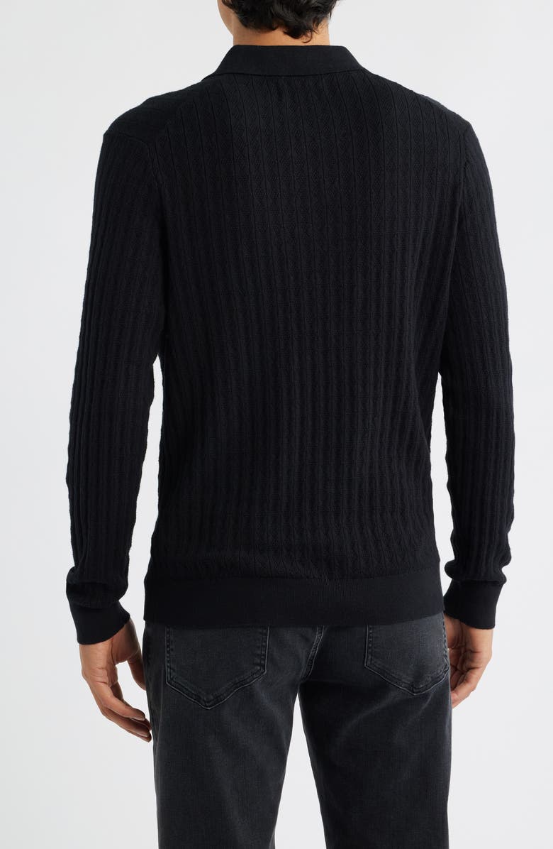 Wax London Oban Black Diamond Stripe Cotton & Cashmere Polo Sweater, Alternate, color, Black