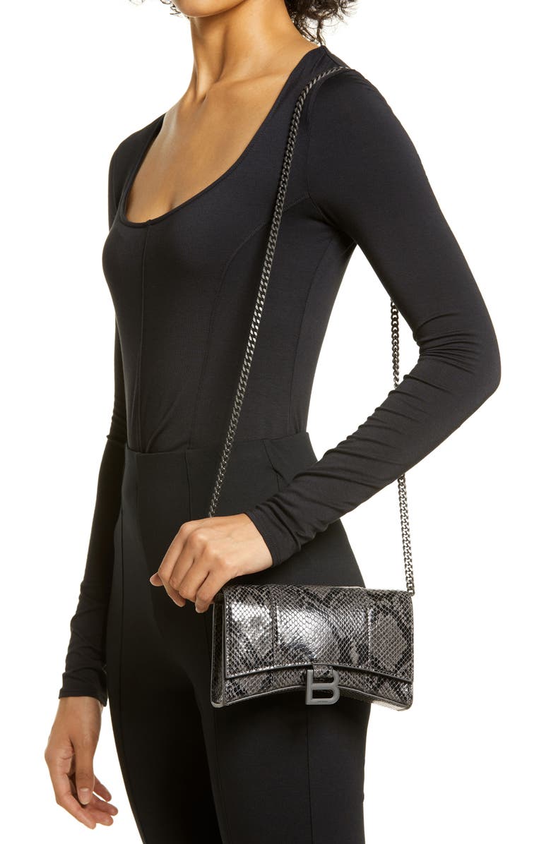 Balenciaga Hourglass Snake Embossed Leather Wallet on a Chain, Alternate, color, 