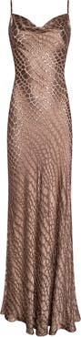 L'AGENCE Christine Cowl Neck Burnout Satin Gown