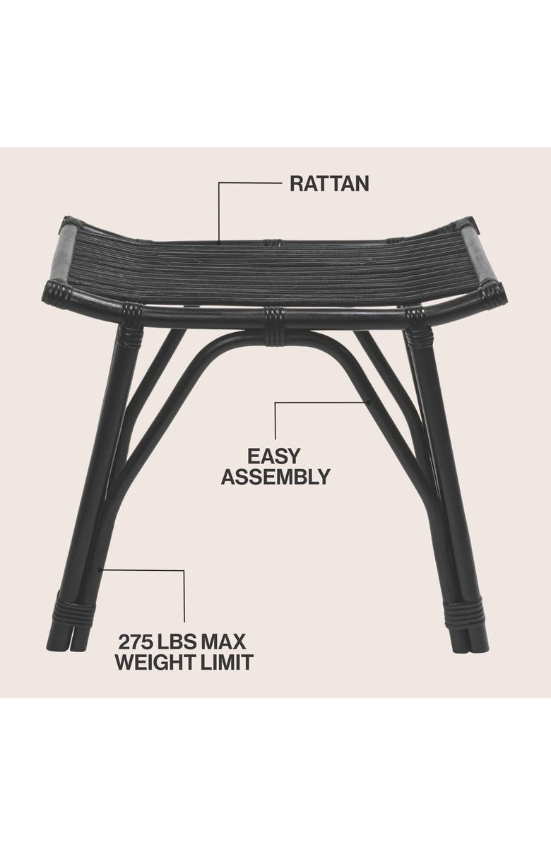 JONATHAN Y Gabriel Modern Bohemian Handcrafted Rattan/Teak Wood Curved Seat Accent Stool, Alternate, color, Black