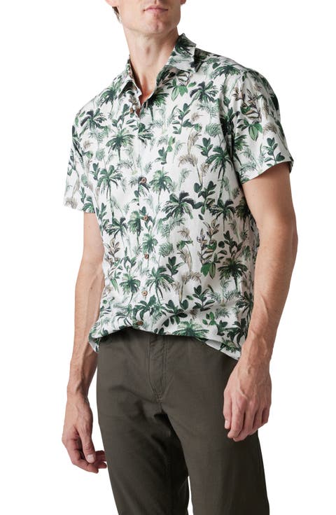 Sabre Peak Print Short Sleeve Cotton Button-Up Shirt