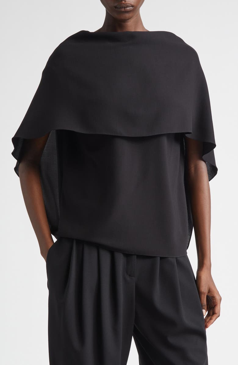 Michael Kors Collection Wool Crepe Cape Top, Main, color, Black