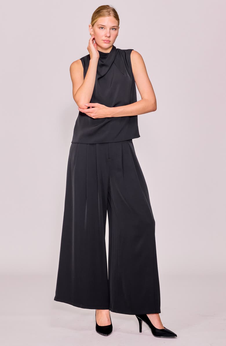 MELLODAY Drape Neck Sleeveless Crepe Top, Alternate, color, Black