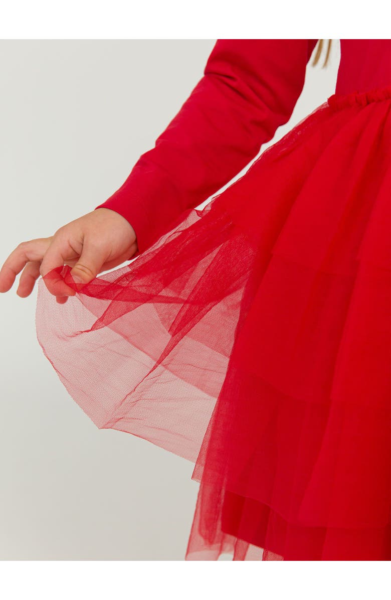 RuffleButts Toddler Girls Flutter Tulle Long Sleeve Twirl Dress, Alternate, color, Red
