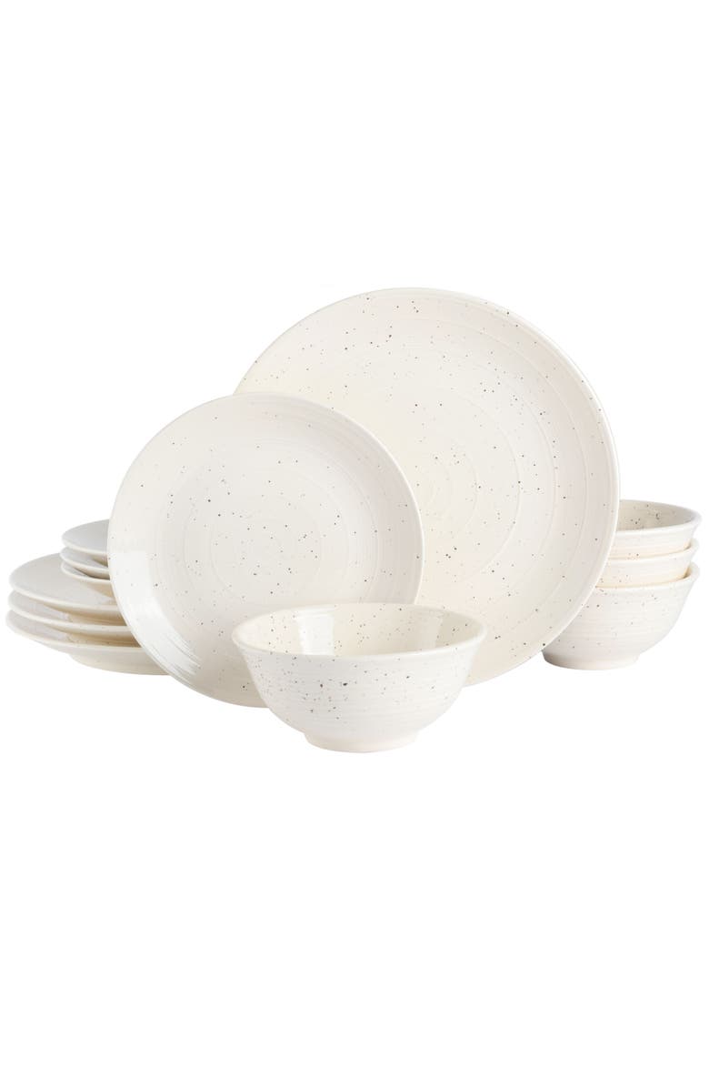 Gibson Elite Ramapo 12 Piece Stoneware Dinnerware Set Speckle, Main, color, White